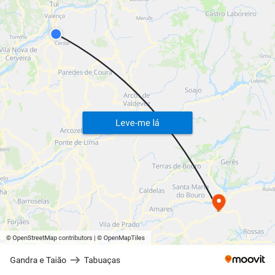 Gandra e Taião to Tabuaças map