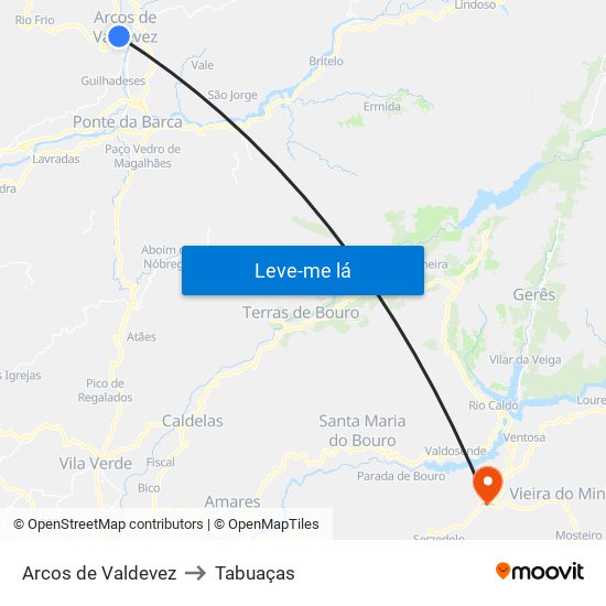 Arcos de Valdevez to Tabuaças map