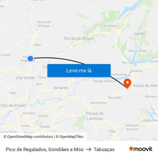 Pico de Regalados, Gondiães e Mós to Tabuaças map