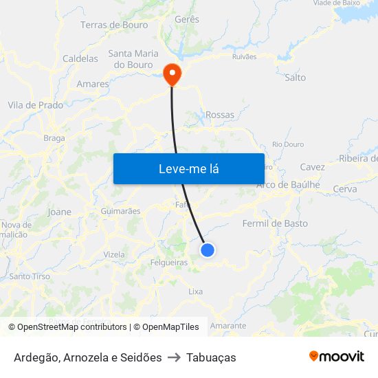 Ardegão, Arnozela e Seidões to Tabuaças map