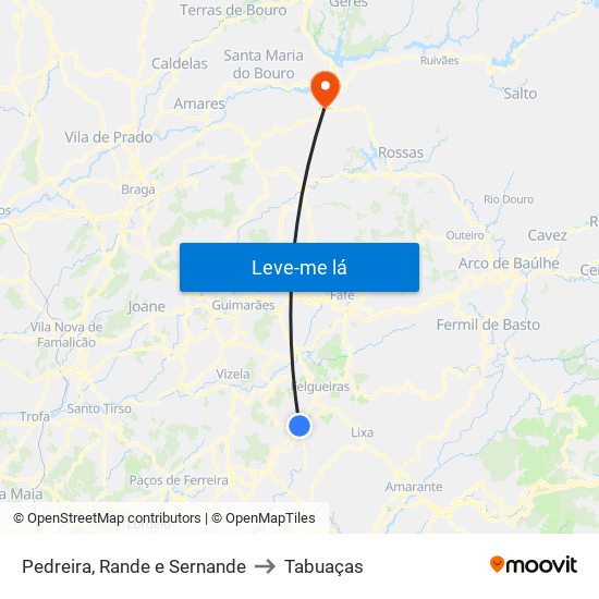 Pedreira, Rande e Sernande to Tabuaças map