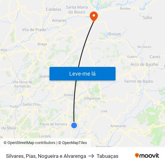 Silvares, Pias, Nogueira e Alvarenga to Tabuaças map