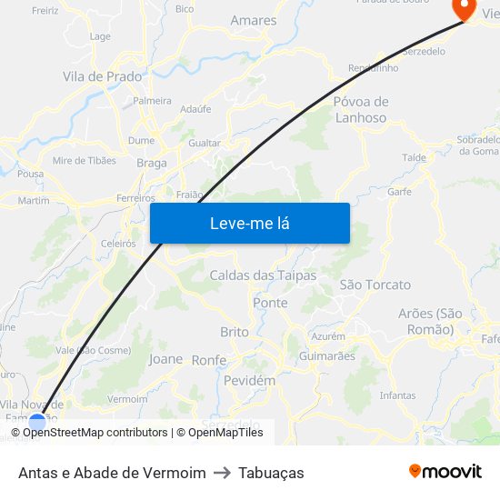 Antas e Abade de Vermoim to Tabuaças map