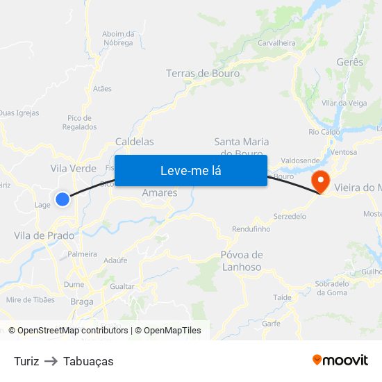 Turiz to Tabuaças map