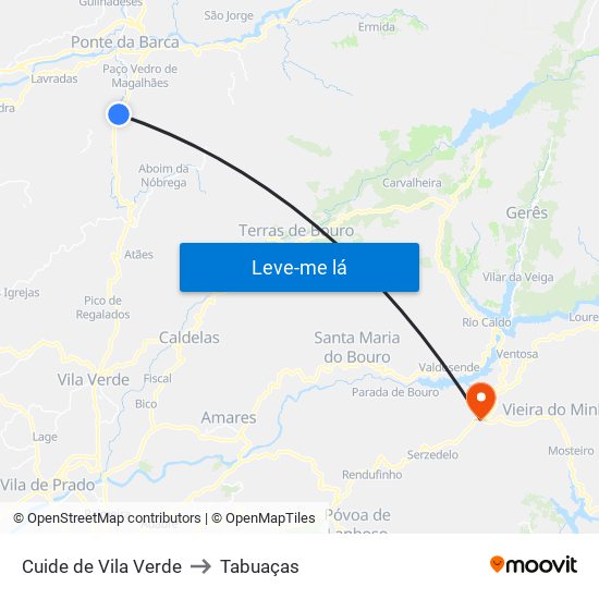 Cuide de Vila Verde to Tabuaças map