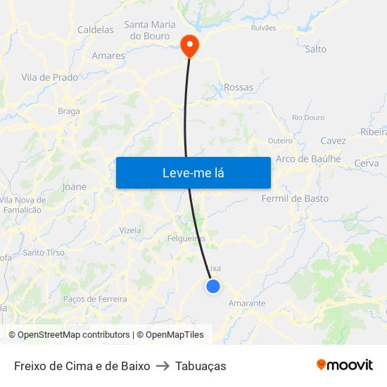Freixo de Cima e de Baixo to Tabuaças map