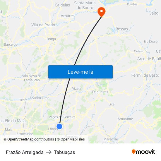 Frazão Arreigada to Tabuaças map