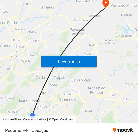 Pedome to Tabuaças map