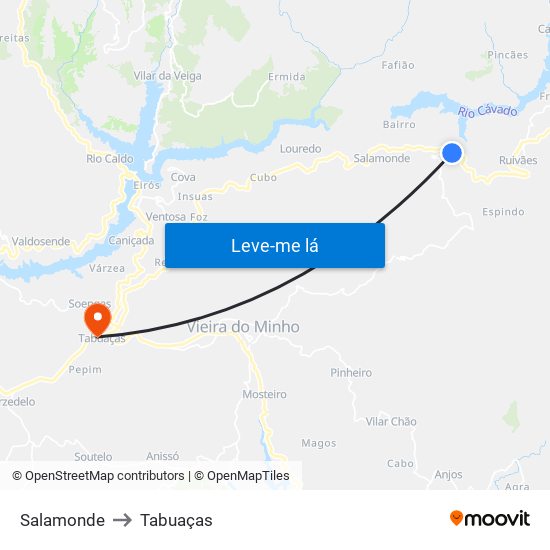 Salamonde to Tabuaças map