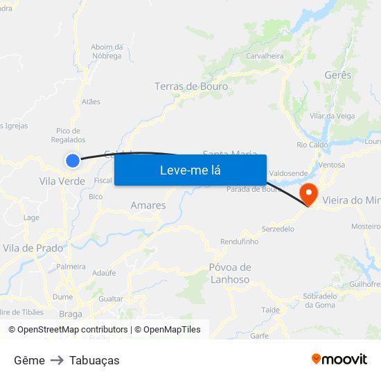 Gême to Tabuaças map