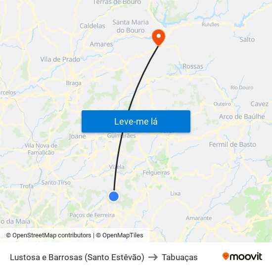 Lustosa e Barrosas (Santo Estêvão) to Tabuaças map