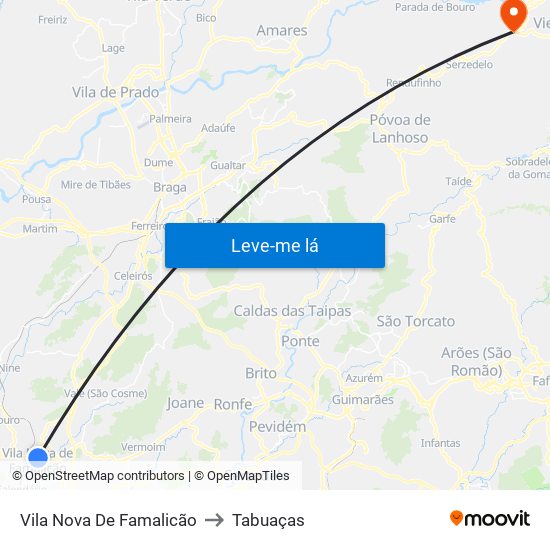 Vila Nova De Famalicão to Tabuaças map