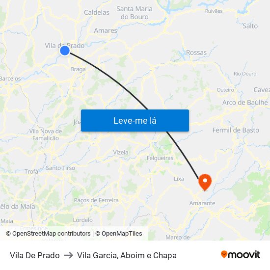 Vila De Prado to Vila Garcia, Aboim e Chapa map