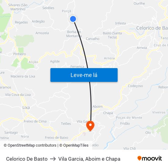 Celorico De Basto to Vila Garcia, Aboim e Chapa map