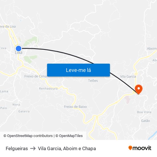 Felgueiras to Vila Garcia, Aboim e Chapa map
