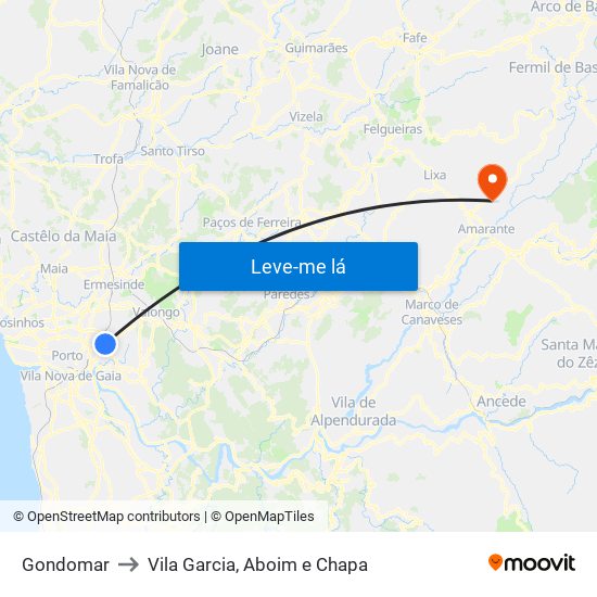 Gondomar to Vila Garcia, Aboim e Chapa map