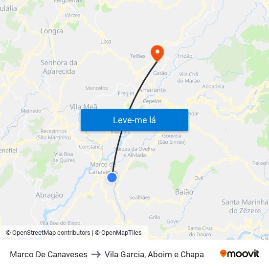 Marco De Canaveses to Vila Garcia, Aboim e Chapa map