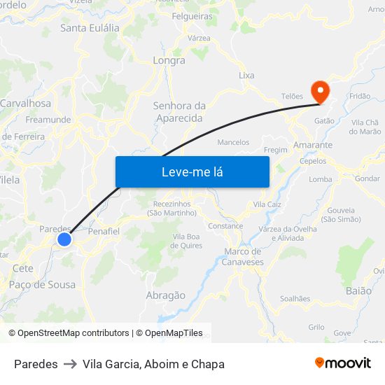 Paredes to Vila Garcia, Aboim e Chapa map