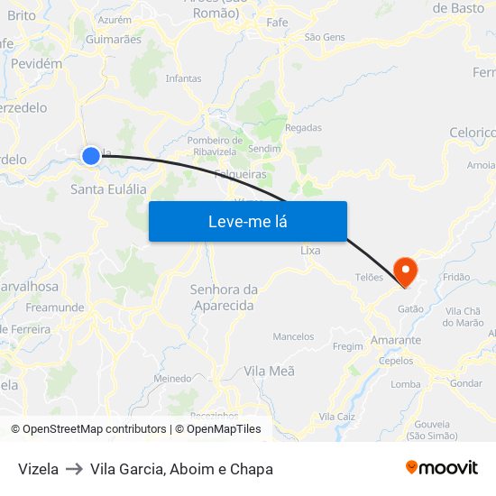 Vizela to Vila Garcia, Aboim e Chapa map