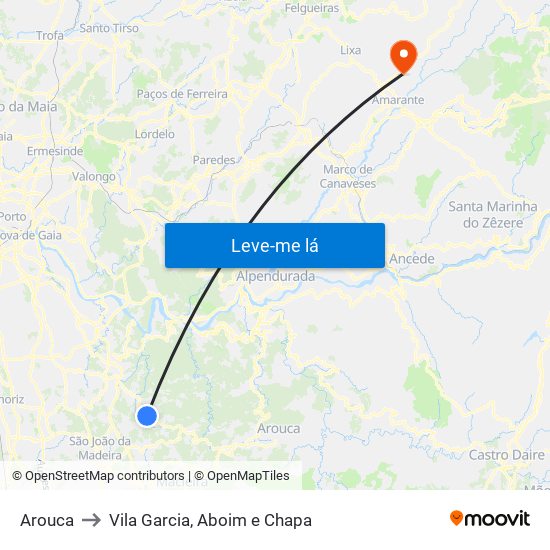 Arouca to Vila Garcia, Aboim e Chapa map