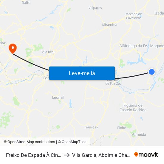 Freixo De Espada À Cinta to Vila Garcia, Aboim e Chapa map