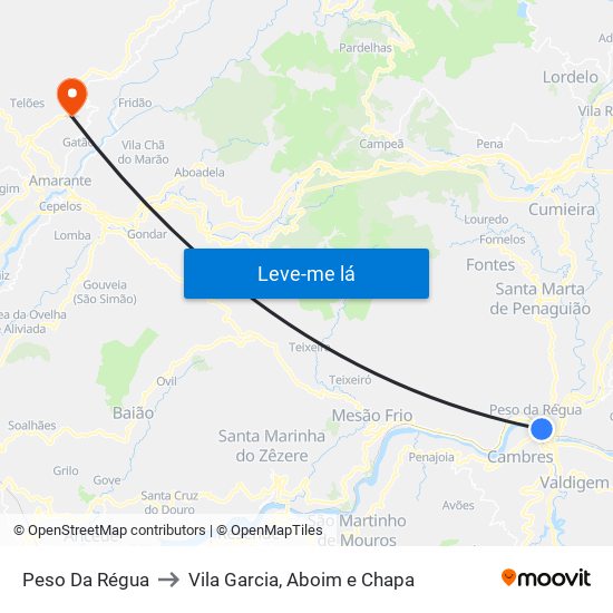 Peso Da Régua to Vila Garcia, Aboim e Chapa map