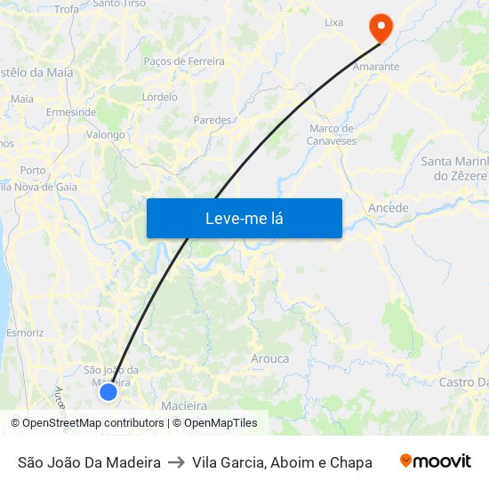 São João Da Madeira to Vila Garcia, Aboim e Chapa map