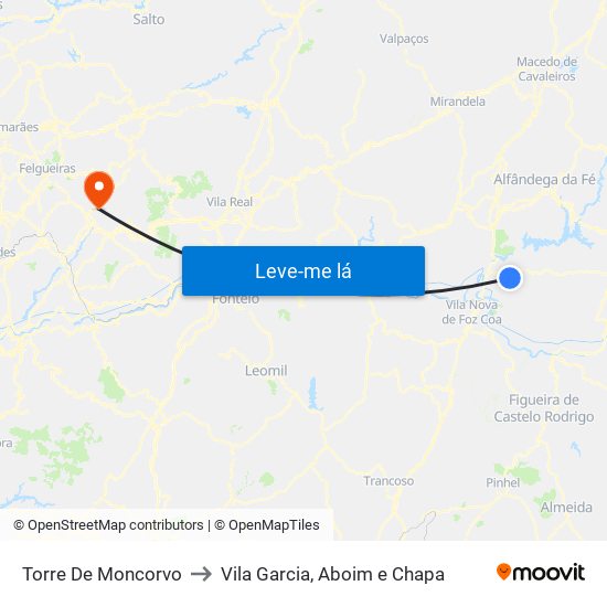 Torre De Moncorvo to Vila Garcia, Aboim e Chapa map
