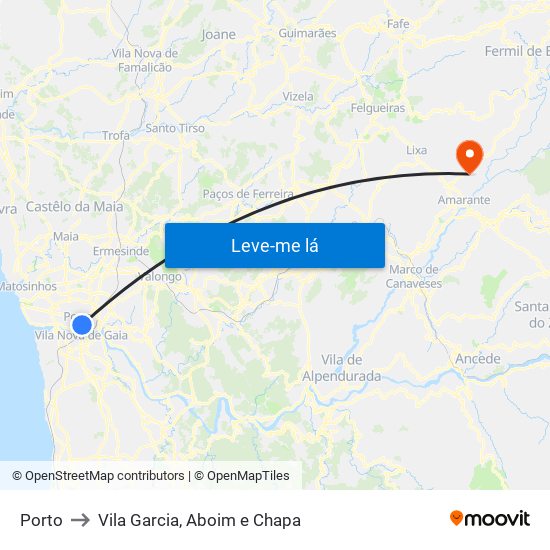 Porto to Vila Garcia, Aboim e Chapa map