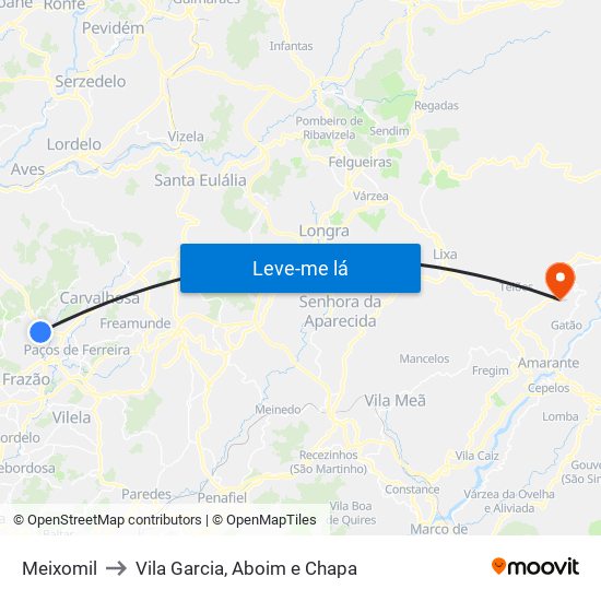 Meixomil to Vila Garcia, Aboim e Chapa map
