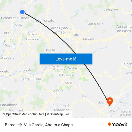 Barco to Vila Garcia, Aboim e Chapa map