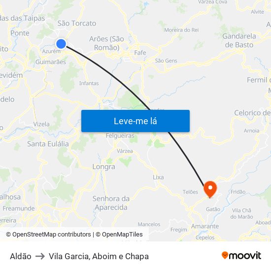 Aldão to Vila Garcia, Aboim e Chapa map