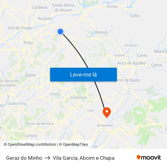Geraz do Minho to Vila Garcia, Aboim e Chapa map