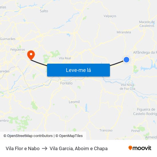 Vila Flor e Nabo to Vila Garcia, Aboim e Chapa map