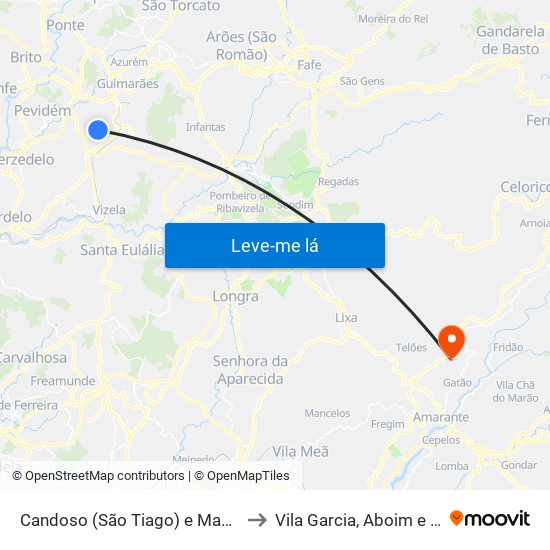 Candoso (São Tiago) e Mascotelos to Vila Garcia, Aboim e Chapa map