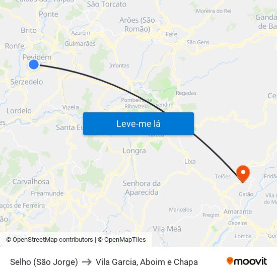 Selho (São Jorge) to Vila Garcia, Aboim e Chapa map