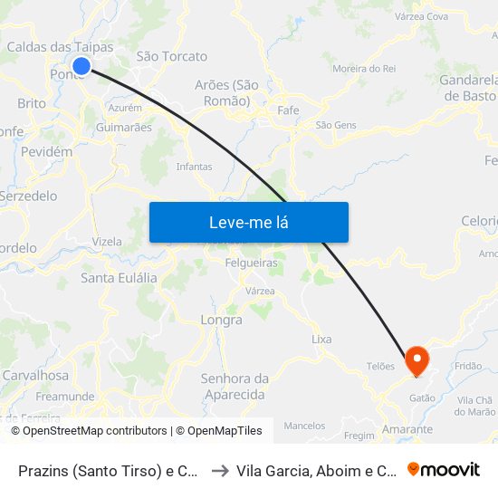 Prazins (Santo Tirso) e Corvite to Vila Garcia, Aboim e Chapa map