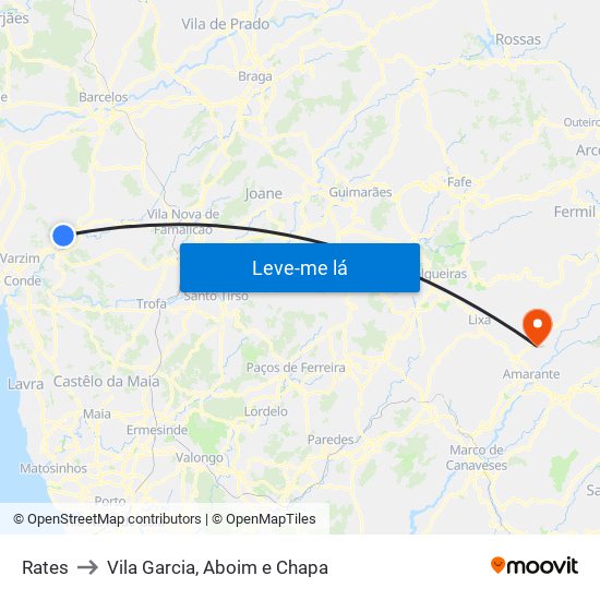 Rates to Vila Garcia, Aboim e Chapa map