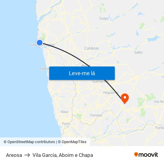 Areosa to Vila Garcia, Aboim e Chapa map