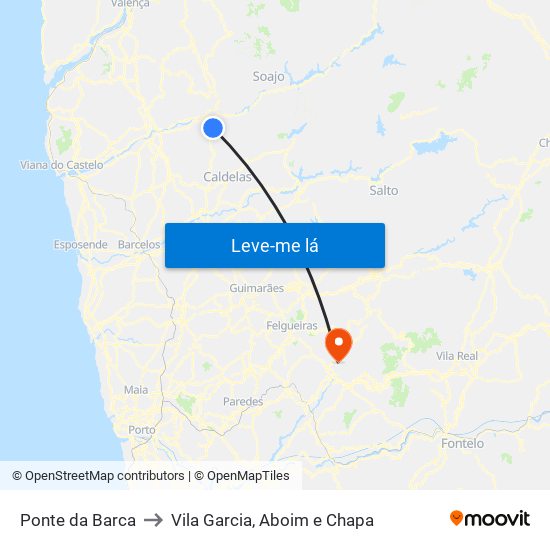 Ponte da Barca to Vila Garcia, Aboim e Chapa map