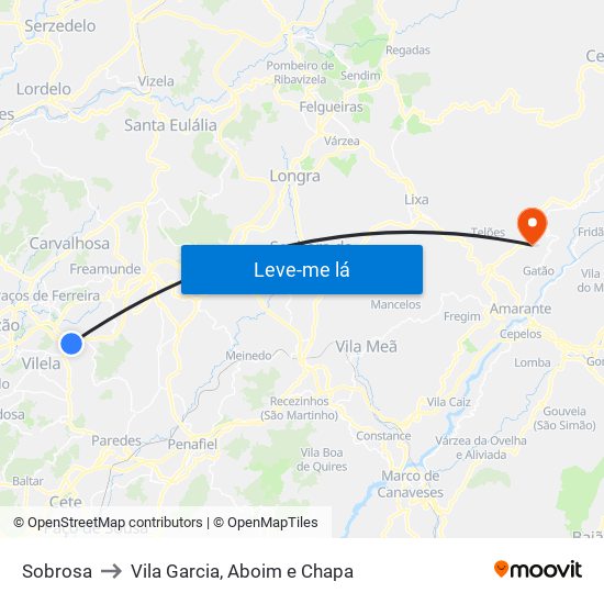 Sobrosa to Vila Garcia, Aboim e Chapa map
