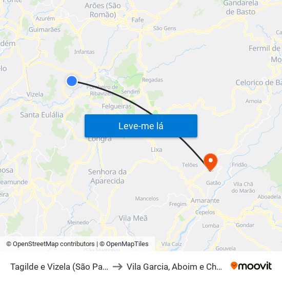 Tagilde e Vizela (São Paio) to Vila Garcia, Aboim e Chapa map