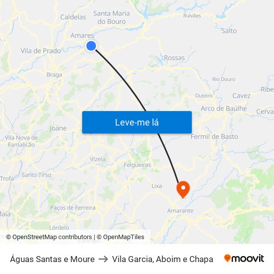 Águas Santas e Moure to Vila Garcia, Aboim e Chapa map