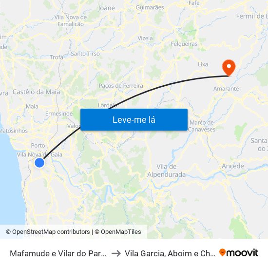 Mafamude e Vilar do Paraíso to Vila Garcia, Aboim e Chapa map