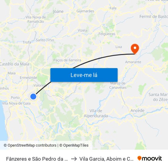 Fânzeres e São Pedro da Cova to Vila Garcia, Aboim e Chapa map