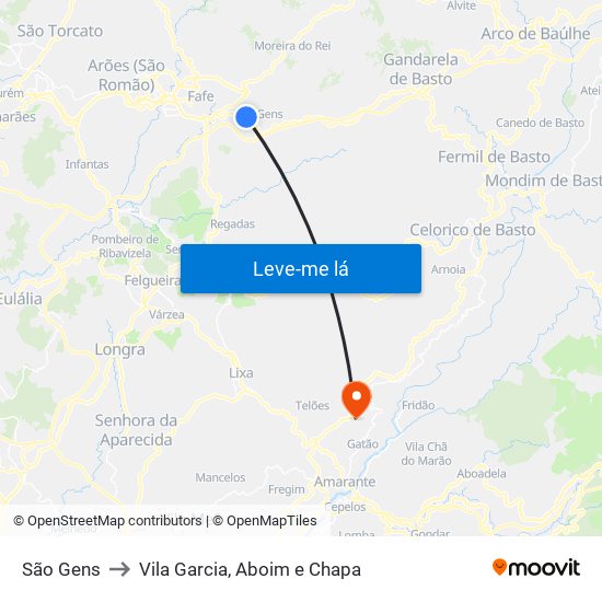 São Gens to Vila Garcia, Aboim e Chapa map