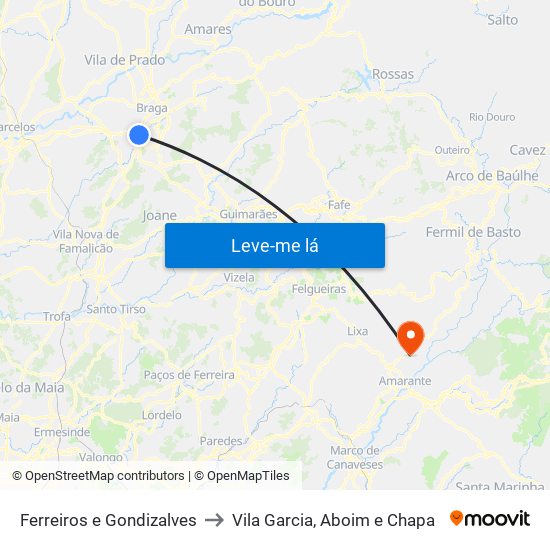 Ferreiros e Gondizalves to Vila Garcia, Aboim e Chapa map