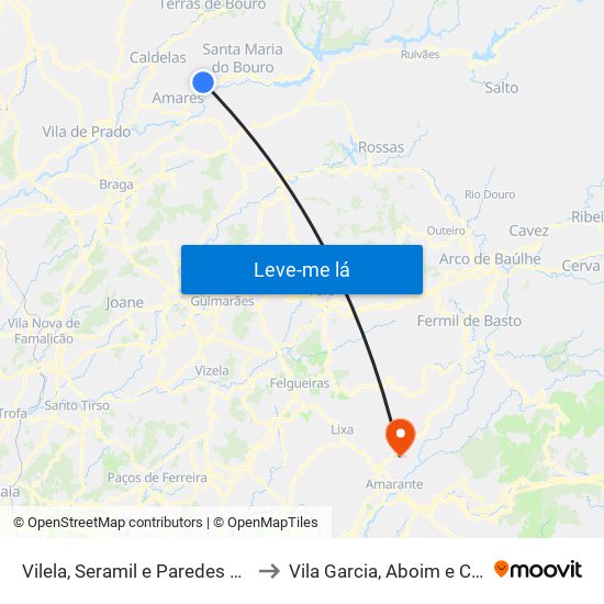 Vilela, Seramil e Paredes Secas to Vila Garcia, Aboim e Chapa map