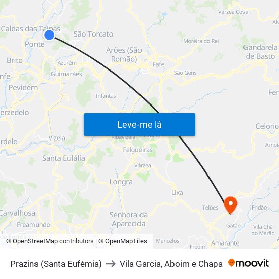 Prazins (Santa Eufémia) to Vila Garcia, Aboim e Chapa map
