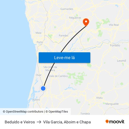 Beduído e Veiros to Vila Garcia, Aboim e Chapa map